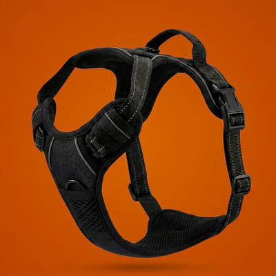 Harnais anti-traction réglable pour chien, coloris noir, vue de profil